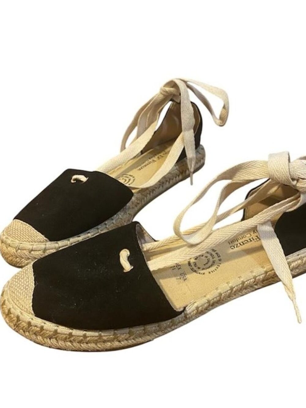 Black suede lace up espadrille sandals